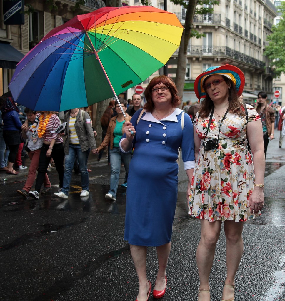Robe vintage dame Gay Pride Paris 2014 fiertés lesbiennes gaies bi trans homophobie homosexuel