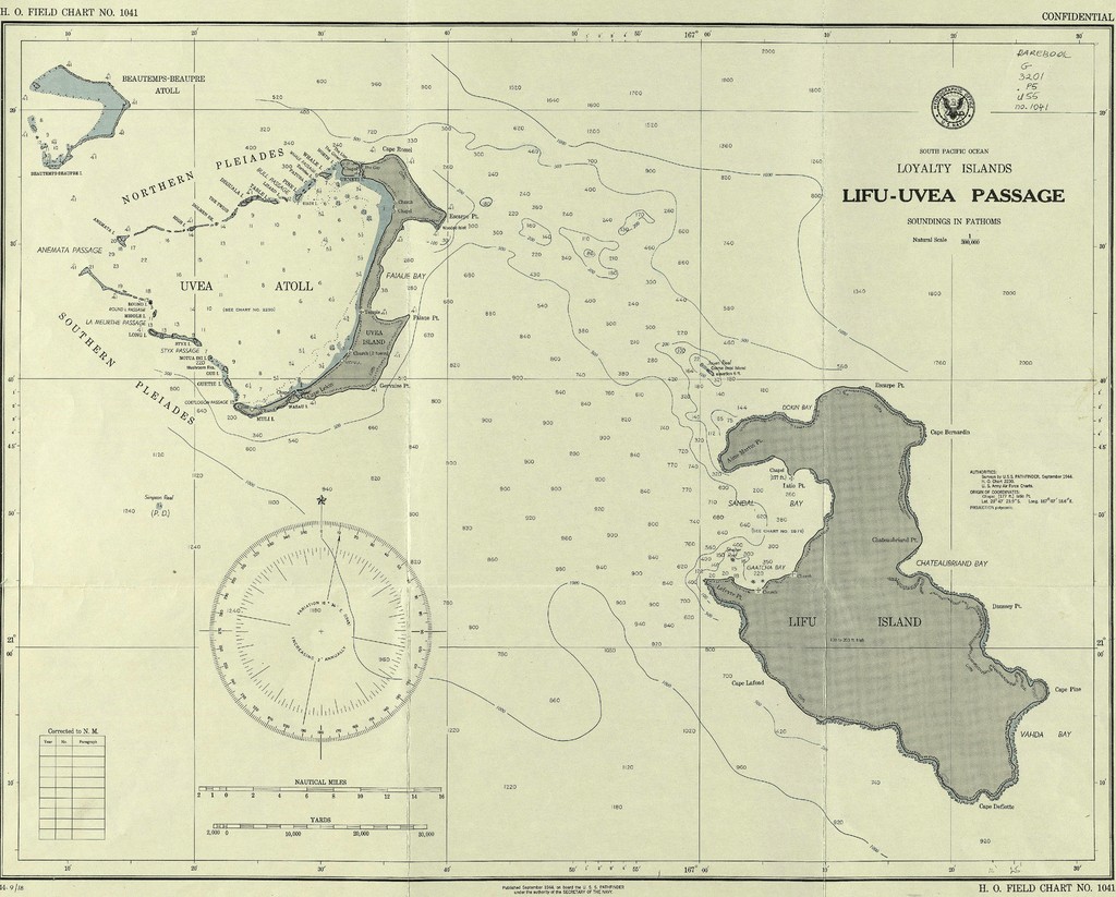 US Navy USS Pathfinder Loyalty Islands lifu-Uvea passage H.O. Field chart N° 1041