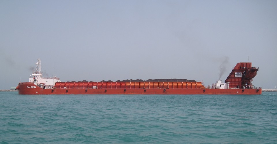 Oldendorff Self-propelled Barge Falcon transloading iron ore Abu Dhabi United Arab Emirates