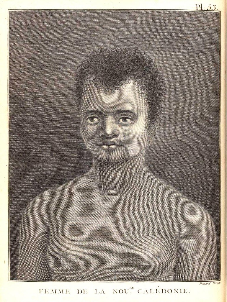 Gravure ancienne femme de la Nouvelle-Calédonie James Cook