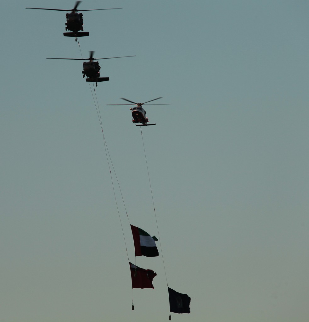 helicopters and flag national day abu dhabi uae 40th anniversary