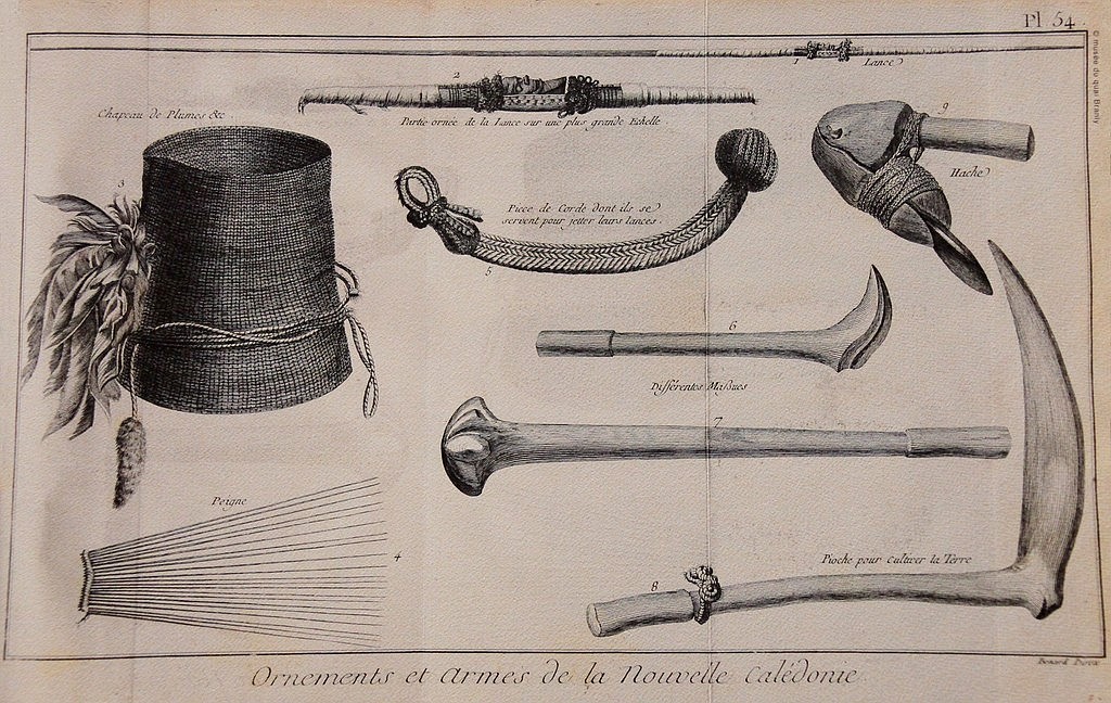 Ornement et armes de la Nouvelle-Calédonie gravure ancienne 1778 James Cook