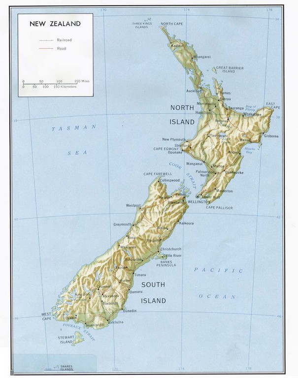 New Zealand map carte de Nouvelle-Zélande