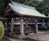 Chōzuya temizuya 手水舎 Shinto water ablution pavilion for a ceremonial purification rite Tokyo Japan Japanese