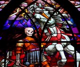 Le quatrième cavalier de l'Apocalypse Licorne avec cavalier squelette vitrail Église Saint-Jean de Montmartre Paris France
