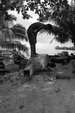 man carving a trunk for build a pirogue moorea island french polynesia