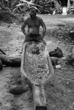 tahitian carpenter diging trunk pirogue religious ceremoni french polynesia
