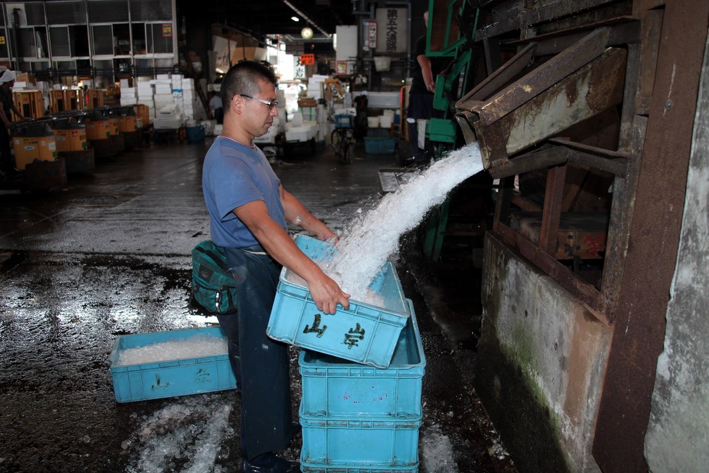 Blocks of ice perishable foods supplier cooling stuff Tsukiji Tokyo Metropolitan Central Wholesale Market Japan  東京都中央卸売市場