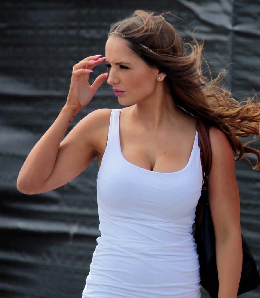 Street fashion model sexy white dress woman Melbourne City Australia