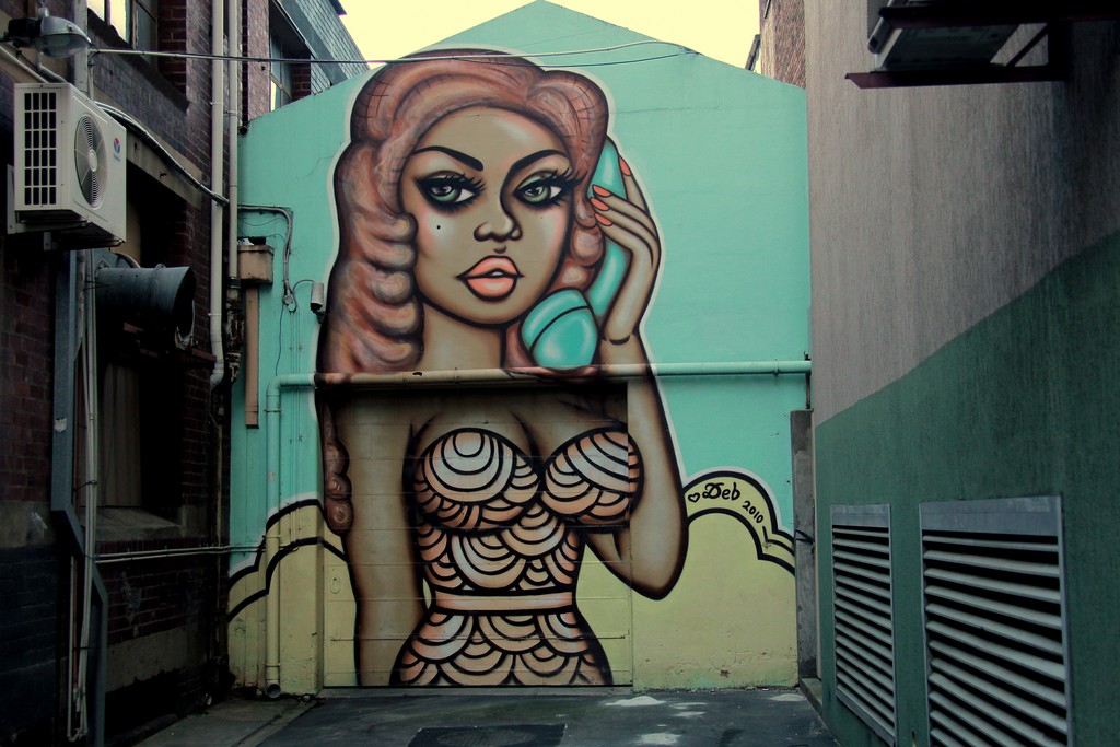 Deb 2010 Woman phone call street art Melbourne Australia
