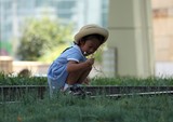 Jeune fille Japonaise cueille une fleur dans un parc Tokyo Japon